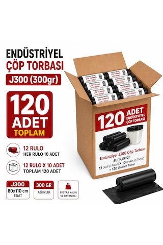 Endüstriyel Jumbo Boy Çöp Torbası 80x110 Cm 12 Rulo - 120 Adet Sızdırmaz Kalın Çöp Poşeti 300gr