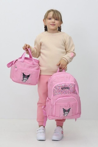 Probag Kız Çocuk Kuromi Temalı 3'lü Okul Çanta Seti Sırt Çantası Termal Beslenme Çantası Kalemlik Açık Pembe