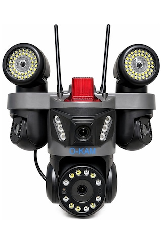 Okam Ok-231 4 Lens Wifi Güvenlik Kamerası Led Flaş + Çift Projektörlü Gece Görüş Akıllı Takip 12v Adaptör li
