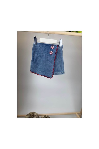 Poala Kids Cherry Denim Şort Etek Mavi