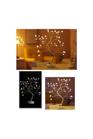 Işıklı Ağaç İnci Led Dekoratif Masa Üstü Led Işık AÇIK GRİ KAHVE KARIŞIMI