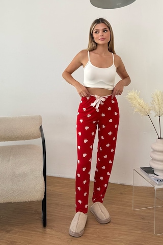 Giysa Kadın Beli Lastikli Kalp Desenli Pijama Altı Kırmızı - 26y 4522