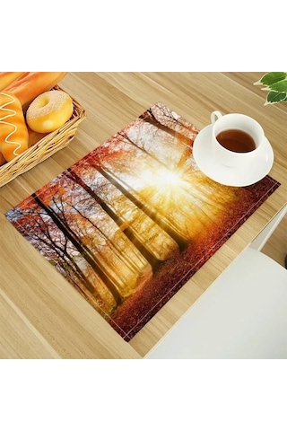 Doğal Orman Desenli Keten Yemek Masası Paspasları Alfabe Mutfak Amerikan Servisi 32x45cm Bardak Altlıkları Kase Bardak Paspası 1,1 Adet 32x45cm Diğer