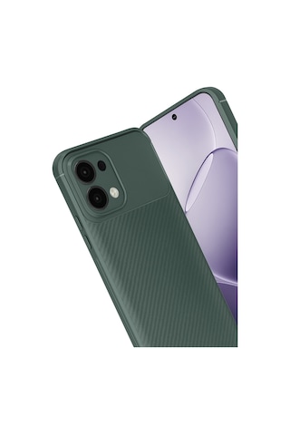 Oppo A6 Pro 4g Uyumlu Kılıf Karbon Tasarım Kamera Korumalı Silikon Telefon Kılıfı Kapak Koyu Yeşil