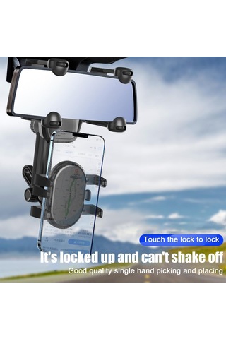 Xindoker Araç Geribakış Aynası Tutucu, 360 Dönebilen, Tek Elle Kullanıma Uygun, Ar Navigasyon İçin, Görünümü Engellemeyen Akıllı Telefon Tutucu Siyah