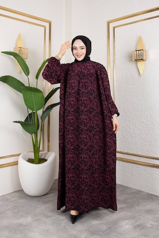 Nevayla Moda Robalı Desenli Viskon Elbise - Gül Kurusu / E0126 Gül Kurusu