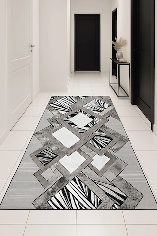 Geometrik Desen Modern Halı Dekoratif Kilim Gri