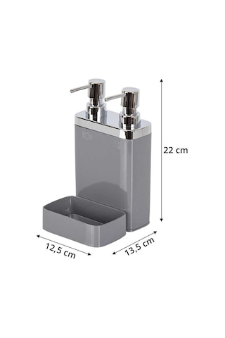 Gri Sünger Hazneli Mutfak Sıvı Sabunluk 300 Ml Ve Bulaşık Deterjanlık 500 Ml Gri