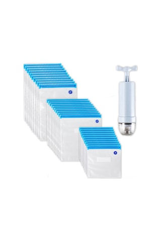 Hangfox Yemek Saklama Vakum Poşet Seti 30 Adet - 3 Boyut, Elden Pompa, Çift Rıhtım, Leakproof - Taze Tutma, Et-meyve Sebze Depolama