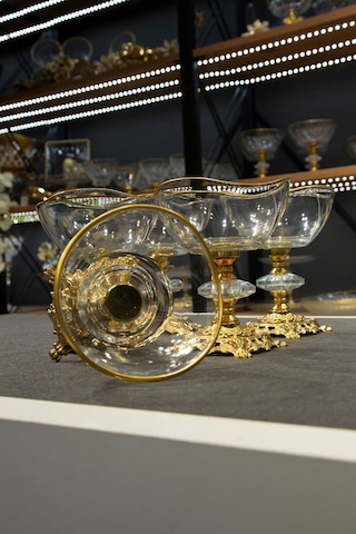 Argkristal Metal Ayaklı Vira Gold Detaylı Sütlü Tatlı Kasesi - Dondurmalık - Çerezlik 6 Lı Altın