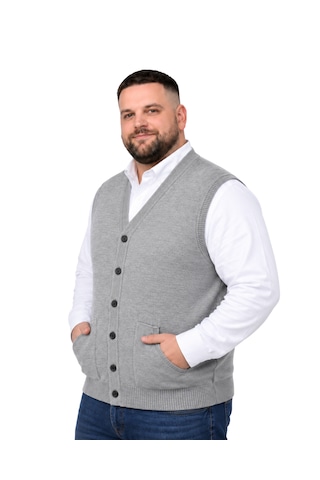 Battalmoda Erkek Büyük Beden Gri Cepli Triko Yelek 3xl-4xl-5xl-6xl