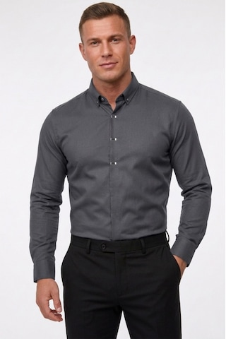 Deep Sea Deepsea Antrasit Slim Fit Likralı Kolay Ütülenebilir Gizli Düğmeli Erkek Gömlek 2602614