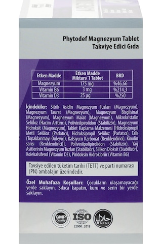 Phytodef Magnezyum Vitamin B6 + D3 3 x 30 Tablet