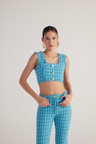 Holly Lolly Tüvit Kumaş Crop Tweed Büstiyer Mavi