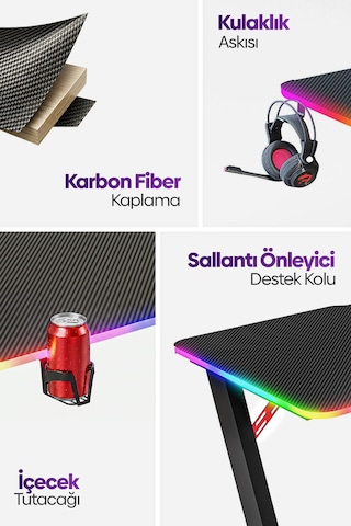 Thunder Rgb Aydınlatmalı Oyuncu Masası Siyah