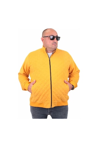 Starbattal Büyük Beden Fermuarlı Hırka Diamond 23281 Hardal-Hardal