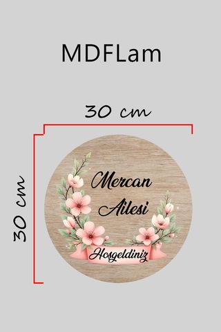 Dijital Baskı Açık Ahşap, Yarım Çember Pembe Çiçek Desenli, Kişiye Özel Kapı Süsü, Duvar Süsü