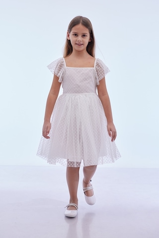 Ahengim Kız Çocuk Kare Yaka Trend Tül Elbise Ak2242 Beyaz