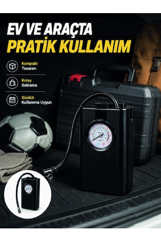 Taşınabilir Araç Hava Pompası Analog Manometreli Lastik Şişirme Pompası Akıllı Saat