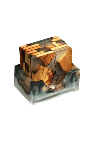 Epoksi Reçineli Ahşap Bardak Altlığı Seti - Tutuculu Modern Bardak Altlıkları Diğer