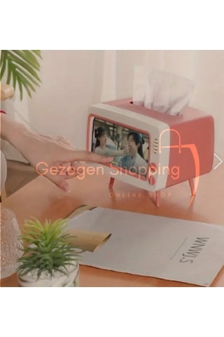 Tv Şeklinde Retro Telefonluk Peçetelik Hediyelik Telefon Aksesuarları Renk Kırmızı Pembe