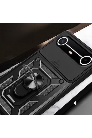 Tecno Spark Slim 5g Kılıf Tam Korumalı Magnetik Standlı Kamera Korumalı Sürgülü Vega Kapak Lacivert