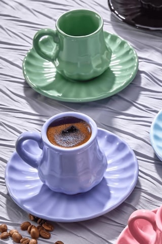 Renkli 6 Lı Kahve Fincanı Takımı - Şık Modern Tasarım Hediyelik Renkli