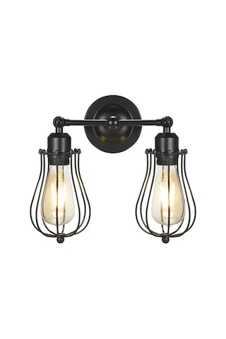 Leezsing Retro Çift Başlı Duvar Lambası - 60w E27 Soketli, Siyah 8'li Paket Siyah