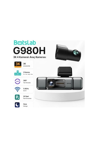 +360 Botslab G980H Pro 3K 4 Kameralı Wifi+GPS Akıllı Araç İçi Kamera +150° Geniş Açı+Yaya Algılama