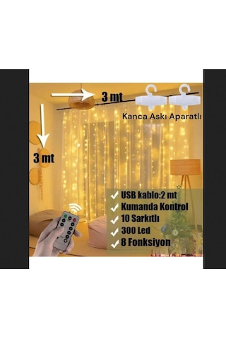 Sge Teknoloji Kumandalı Led Perde Işığı Peri Led 300 Led 3 x 3 M