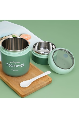 Dekorasyaa 2 Katlı Lunch Box - Yeşil - Paslanmaz Çelik - Kaşıklı - Yemek Taşıma Kabı - 710ml Yeşil