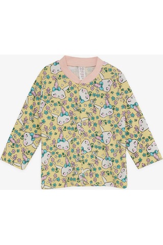 Breeze Kız Bebek Pijama Takımı Çiçek Desenli Tavşancık Baskılı 4 Ay-1 Yaş, Sarı-sarı Sarı
