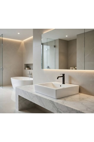 Ece Banyo - Sekura Kare Lavabo 59 Cm Tezgah Üstü Beyaz - 7736