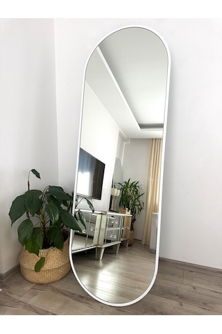 Effe Beyaz Metal Çerçeveli 180x60 Cm Elips Model Ayaklı Boy Aynası