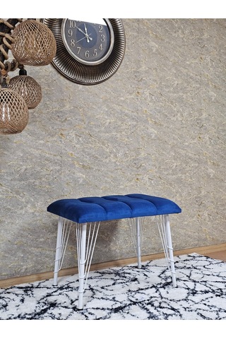 Zafir Metal Beyaz Tel Ayaklı 60 Cm Puf Bench - Puf - Bench - Oturak - Mutfak Oturağı - Antre Oturağı Mavi