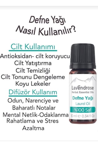 Lavendrose Defne Yaprağı Yağı %100 Saf- Bitkisel Aromaterapi 10ml