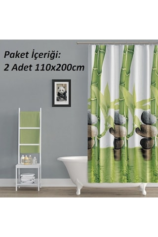 Tropik Home -bamboo- Çift Kanatlı Banyo Duş Perdesi 2x110x200 Yeşil