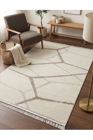 Zara Serisi Krem Vizon Geometrik Desenli Modern Halı Gf711 Çok Renkli