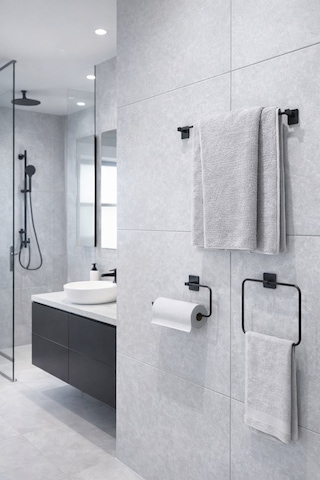 Alper Banyo Jasmin Siyah 3'Lü Yapışkanlı Banyo Seti Uzun Havluluk, Halka Havluluk Ve Solo Havluluk