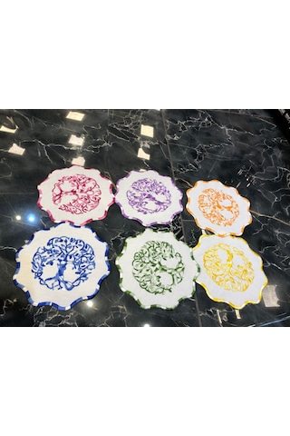Multicolor 6'lı Kokteyl Sunum Peçetesi Maraş İşi Nakış İşlemeli