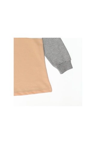 Panço Kız Çocuk kapüşonlu Blok Renkli Örme Elbise Gri-melanj 001