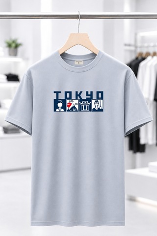 Bayloranzzo Tokyo City %100 Pamuk Heavy Cotton Premium Kalite Unisex Tişört Gri