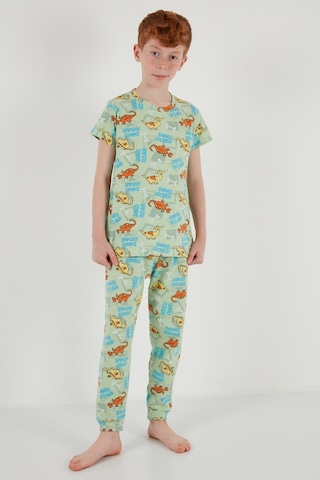 Lela Desenli % 100 Pamuk Bisiklet Yaka Erkek Çocuk Pijama Takımı 6651003 Mint