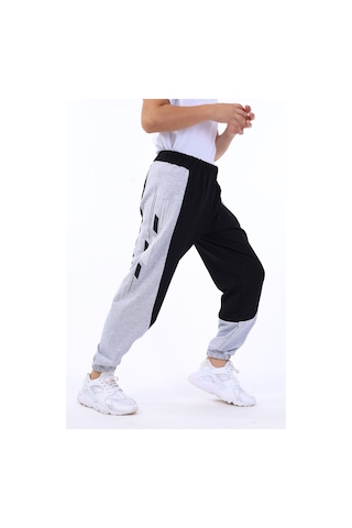 Toontoy Kids Toontoy Erkek Çocuk Baskılı Beli Paçası Lastikli Cepli Basic Jogger Eşofman Altı - Renk Bloklu & 2 İplik Gri