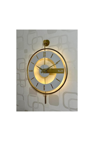 Pey Aksesuar Metal Camlı 40x60cm Duvar Saati Işıklı Gerçek Cam Duvar Saati Modern Tasarım Gold-şeffaf-beyaz