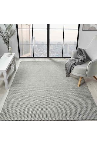 Açık Gri Siyah Melanj Noktalı Modern Halı - Dk710gcw
