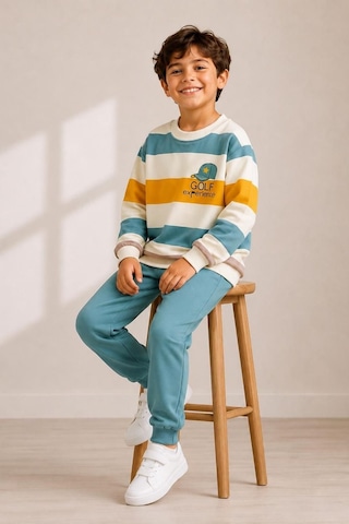 Pina Kids Erkek Çocuk Çizgili Desenli Okul Günlük Eşofman Takımı Esf7036 Mint
