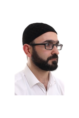 Siyah Kahve Hasır Desen Kışlık Kadife Namaz Takkesi