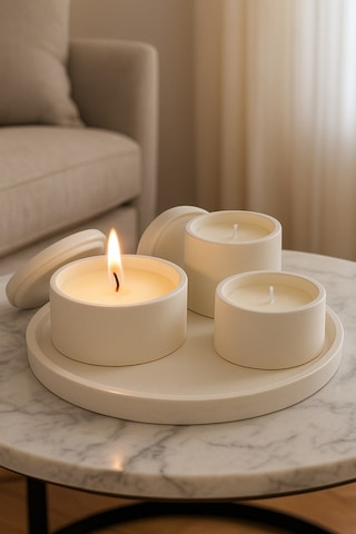 Dekoratif Set Mum Beyaz Set