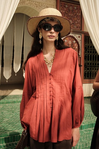 Nervür Detaylı Vual Tunik Turuncu Turuncu